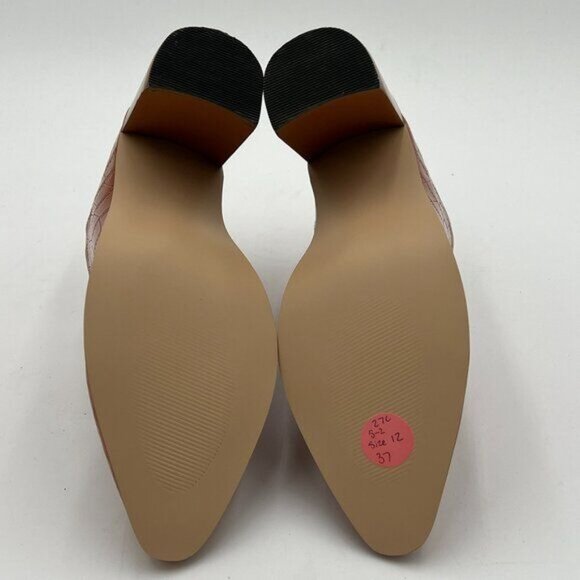 FOWT Brown Crocodile Embossed Mules Chunky Stacked Heel Pointed Toe Slippers - Picture 6 of 6